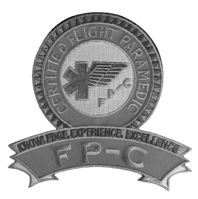 Certified Flight Paramedic FP-C badge representing advanced critical care and prehospital transport certification.