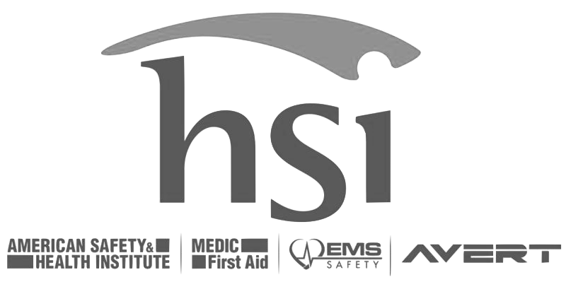 American Safety and Health Institute CPR and First Aid certification logo in grayscale.