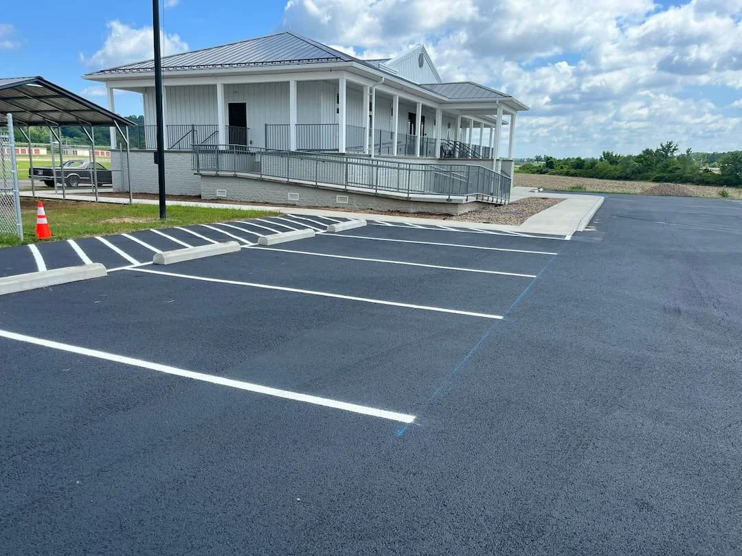 Fresh parking lot striping and sealcoating at Gallia-Meigs Regional Airport in Gallipolis OH.