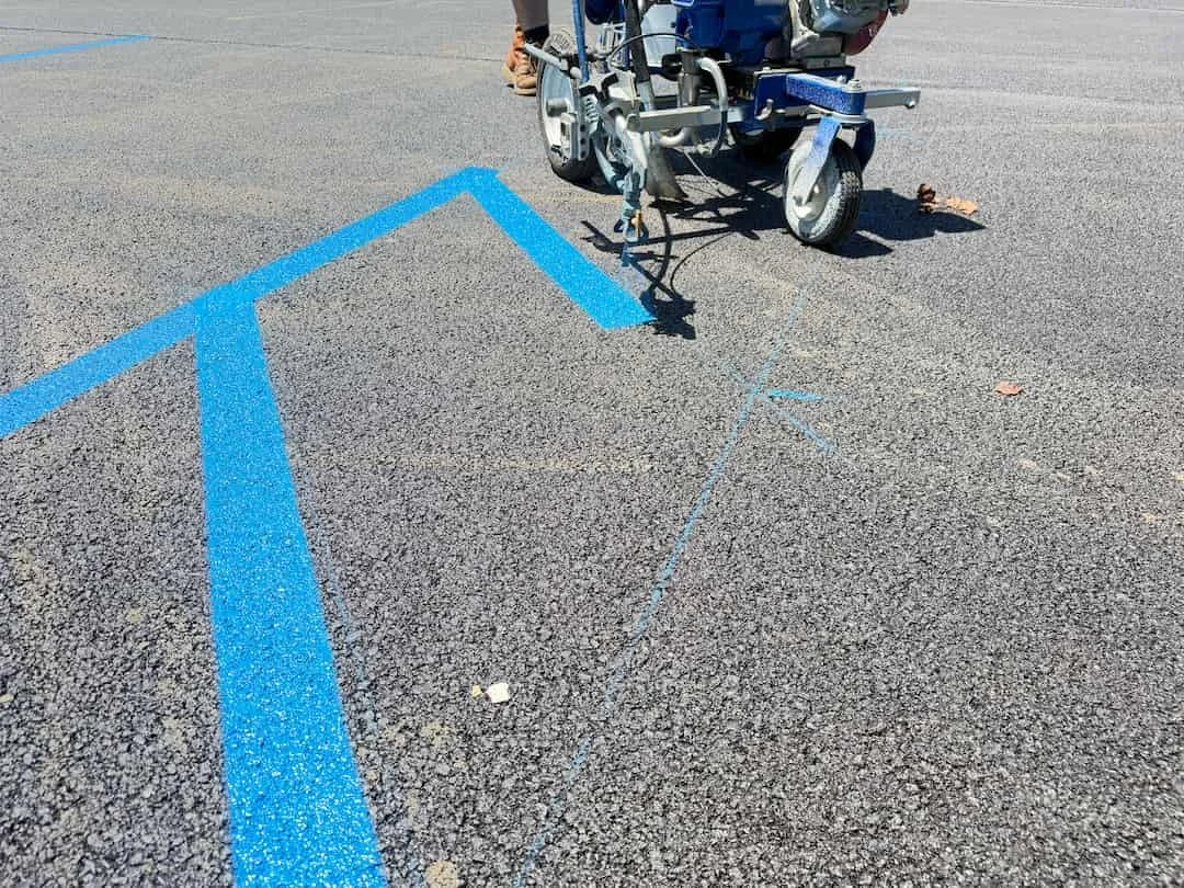 Commercial parking lot striping in progress at North Central Regional Jail in Clarksburg WV.