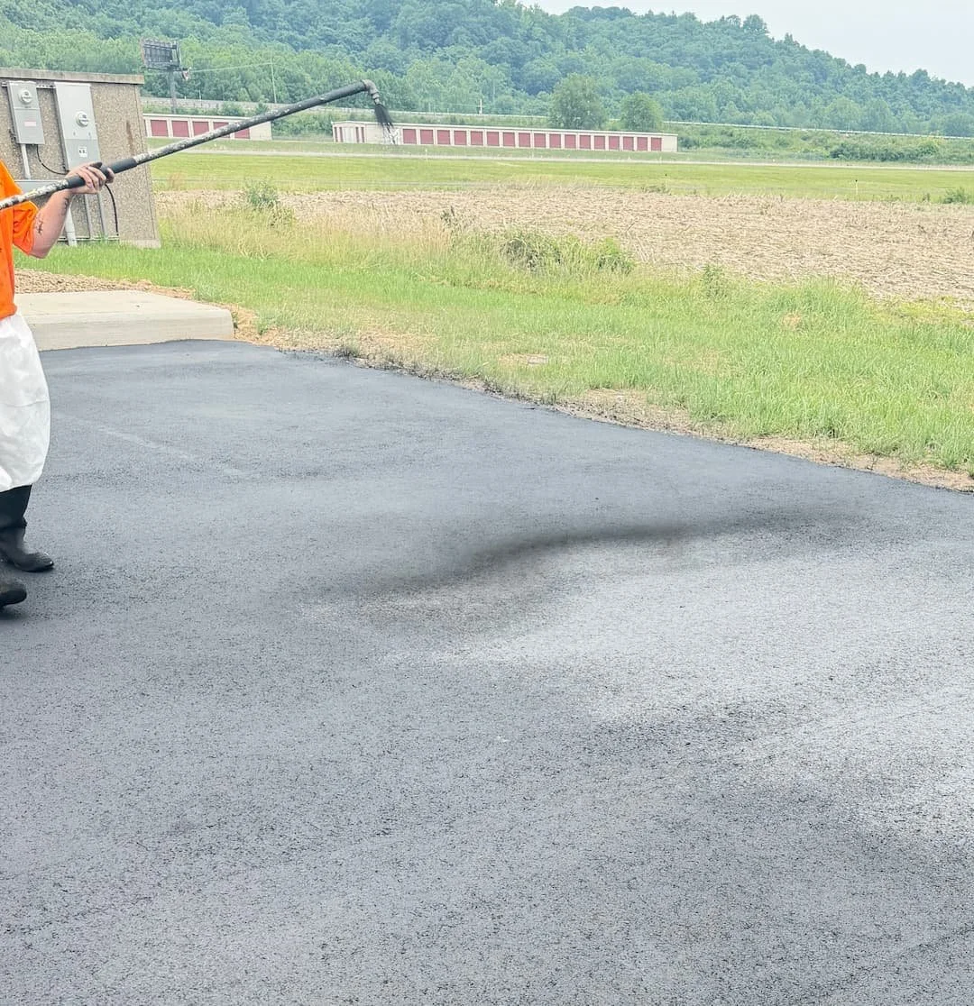 FAA-spec parking lot sealcoating application at Gallia-Meigs Regional Airport in Gallipolis OH.