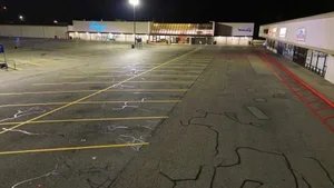 Parking lot striping in Marietta OH with clean yellow lines improving safety, traffic flow, and parking organization.