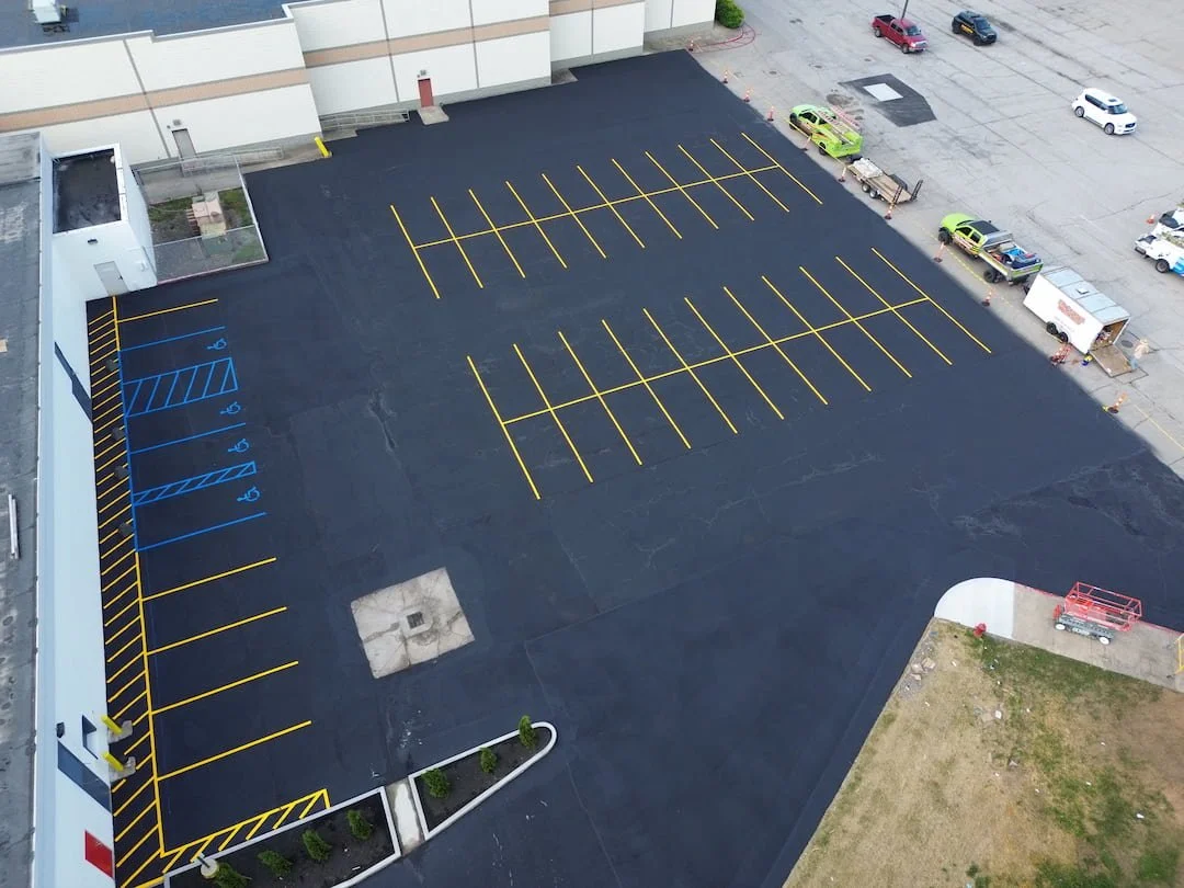 Parking lot blueprint layout completed at Grand Central Mall in Vienna WV to ensure accurate parking lot striping and ADA compliance.