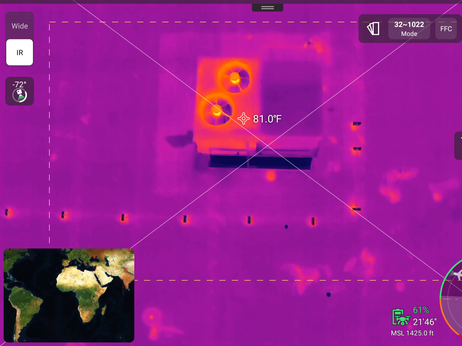 thermal image of a commercial roof top HVAC unit