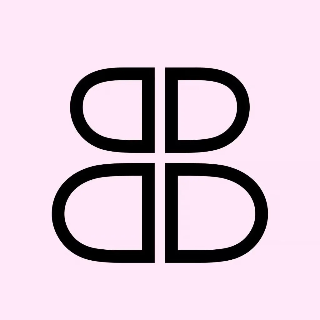 Minimalist black geometric design on a light pink background