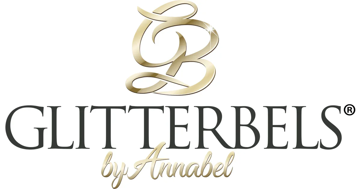 Logo for Glitterbels by Annabel featuring a stylized gold letter 'B' and the text 'GLITTERBELS by Annabel' in black and gold lettering.