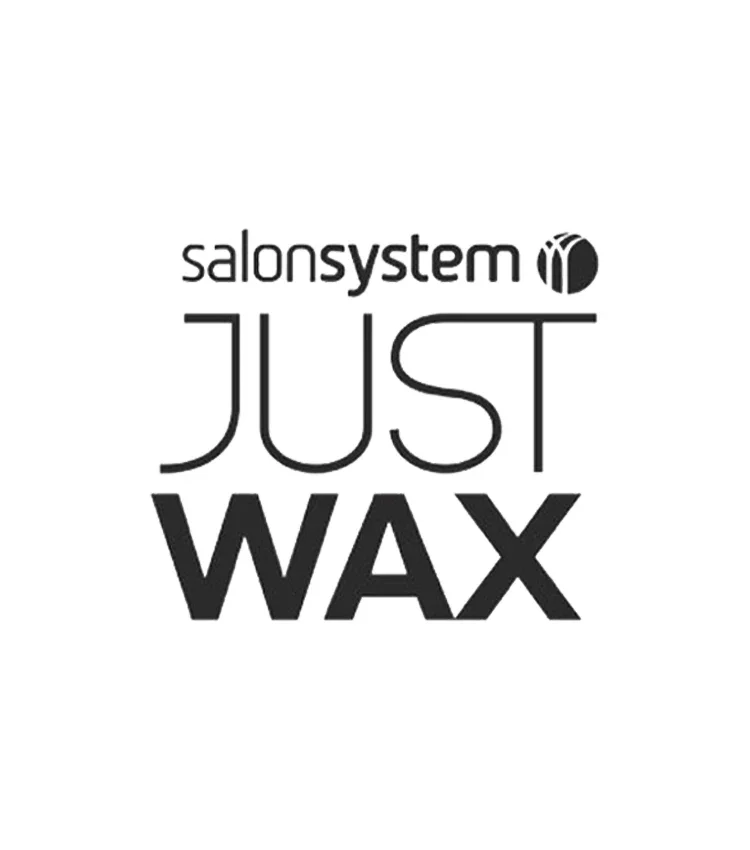 Logo for Salon System with the tagline "Just WAX" in black text on a white background.