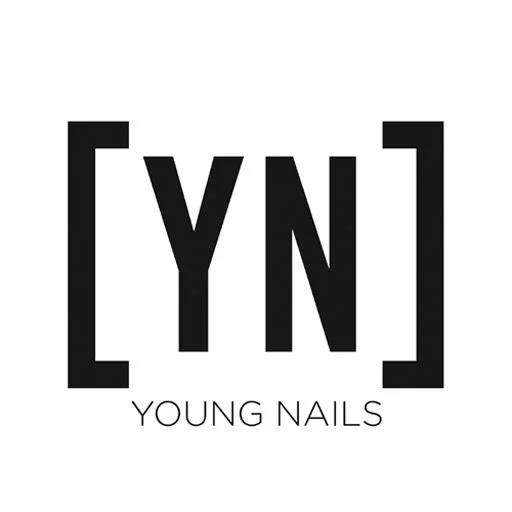 Logo for Young Nails featuring the initials 'YN' in bold black letters within brackets, with the words 'Young Nails' below.