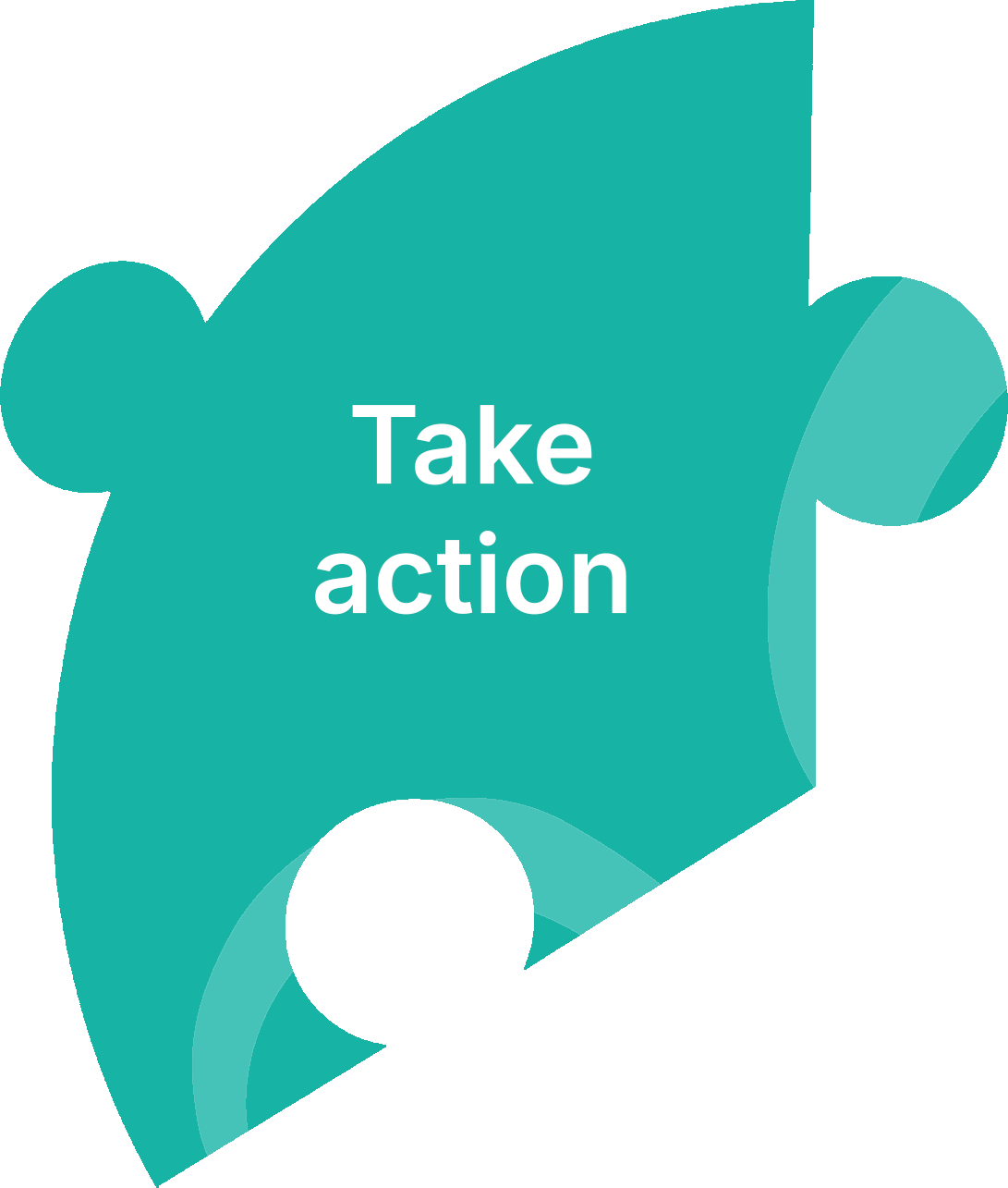 Blue arrow-shaped graphic with the words "Take action" in white text.