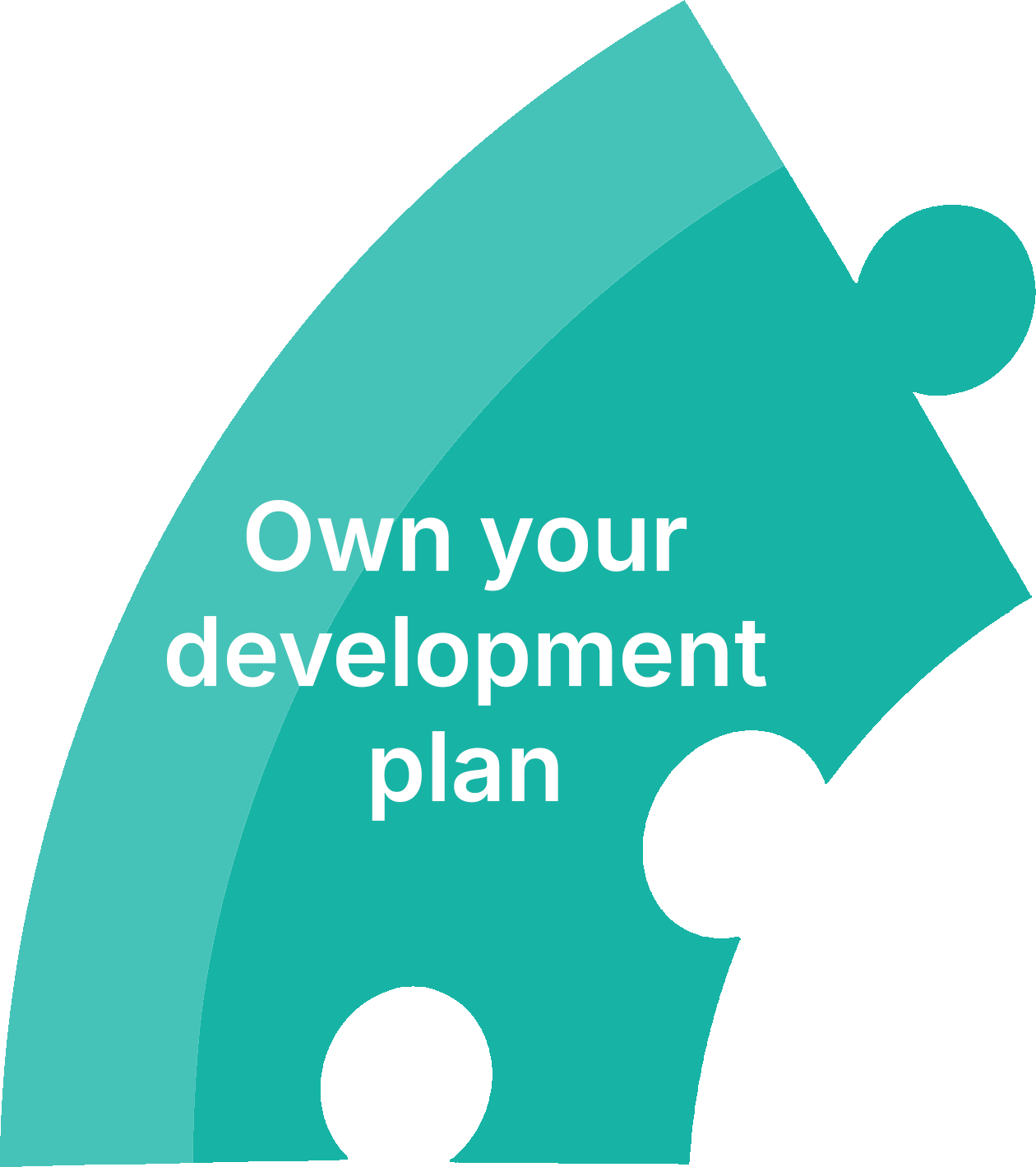 Orange question mark with the text 'Own your development plan' written inside.