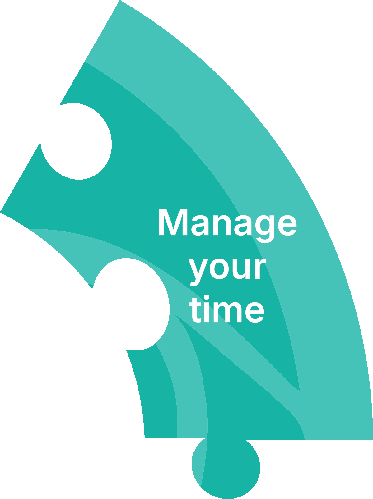 A teal-colored jigsaw puzzle piece with the text 'Manage your time' written on it.