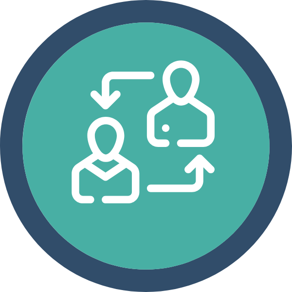 Icon of two people connected with arrows, indicating communication or exchange.