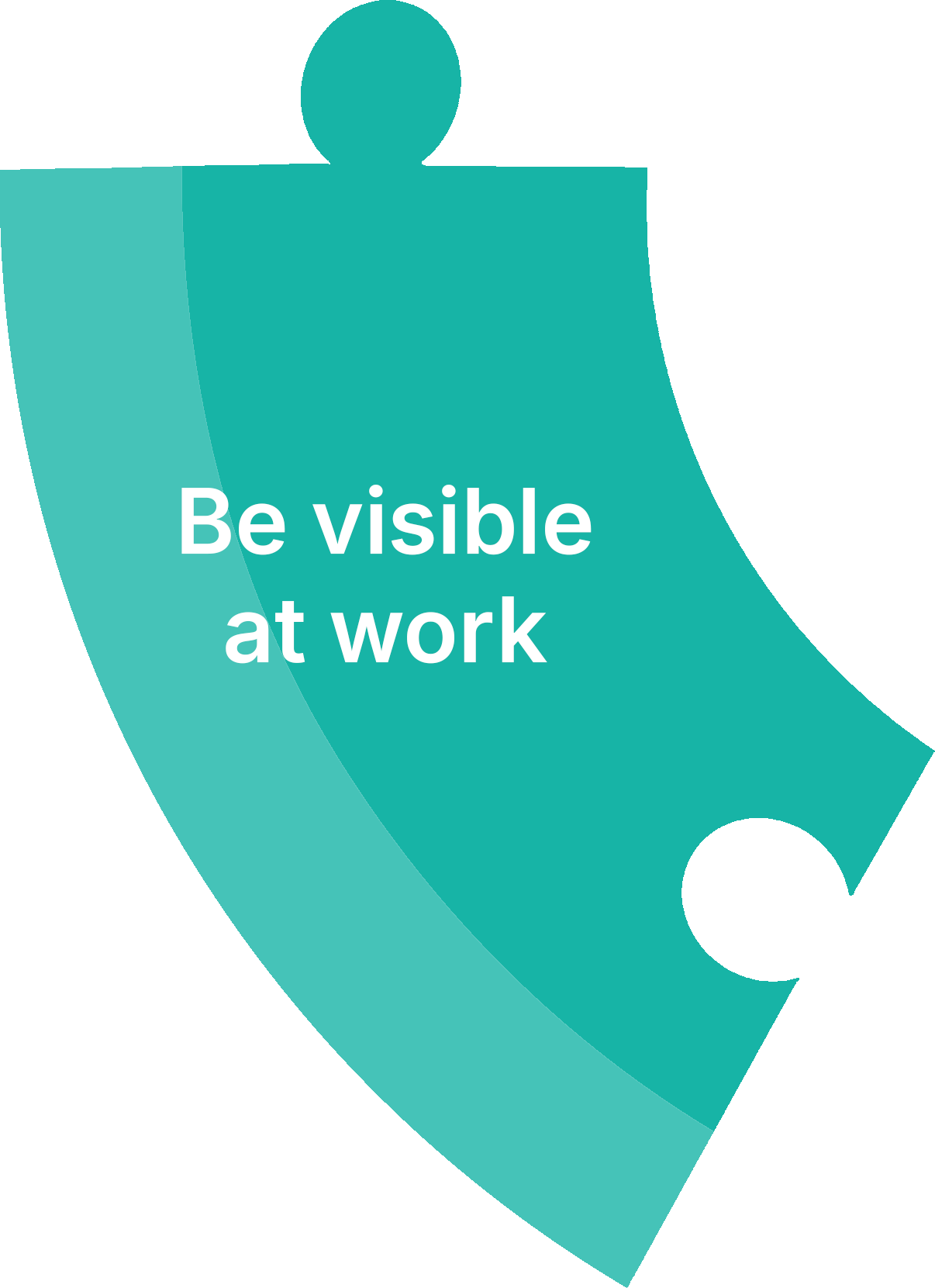A teal-colored badge with an illustration of a wristwatch, containing the text 'Be visible at work.'
