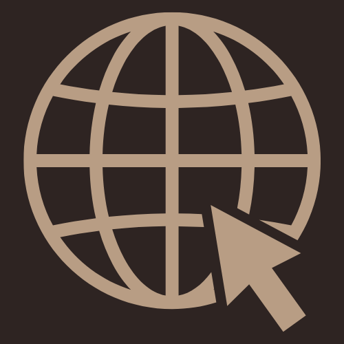 Icon of a globe with a cursor arrow pointing at it, representing internet or web access.