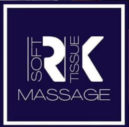 Soft R Massage logo with white text on a dark blue background.