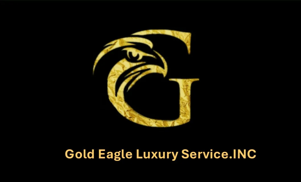 Gold and black logo of a stylized eagle head with the letter G, along with the text 'Gold Eagle Luxury Service, Inc.'