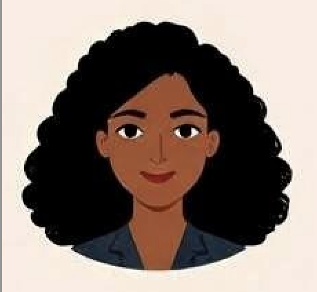 A young woman with shoulder-length black hair smiling widely in a greenhouse surrounded by green plants.