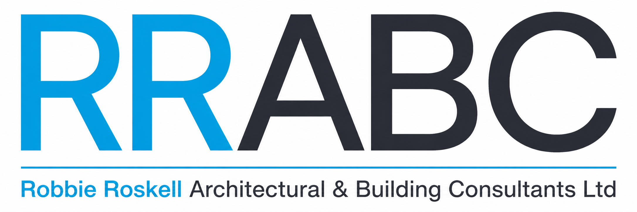 Logo for Robbie Roskell Architectural & Building Consultants Ltd featuring the initials R R A B C in blue and black, with the full company name underneath.