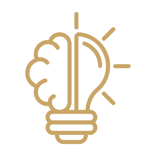 Combination of a brain and a lightbulb icon representing ideas or creativity.