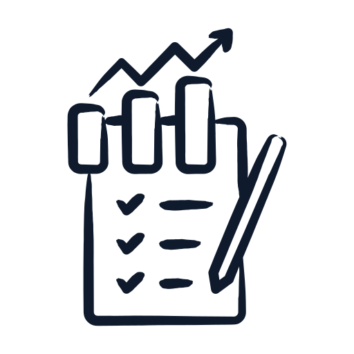 Checklist with a pen and an upward trending arrow symbol