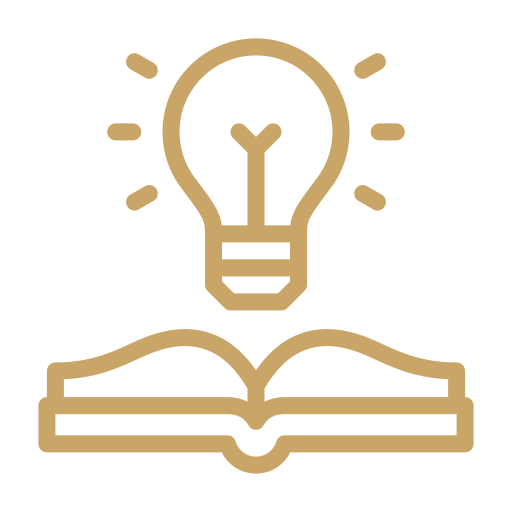 An open book with a light bulb above it, symbolizing ideas or knowledge.