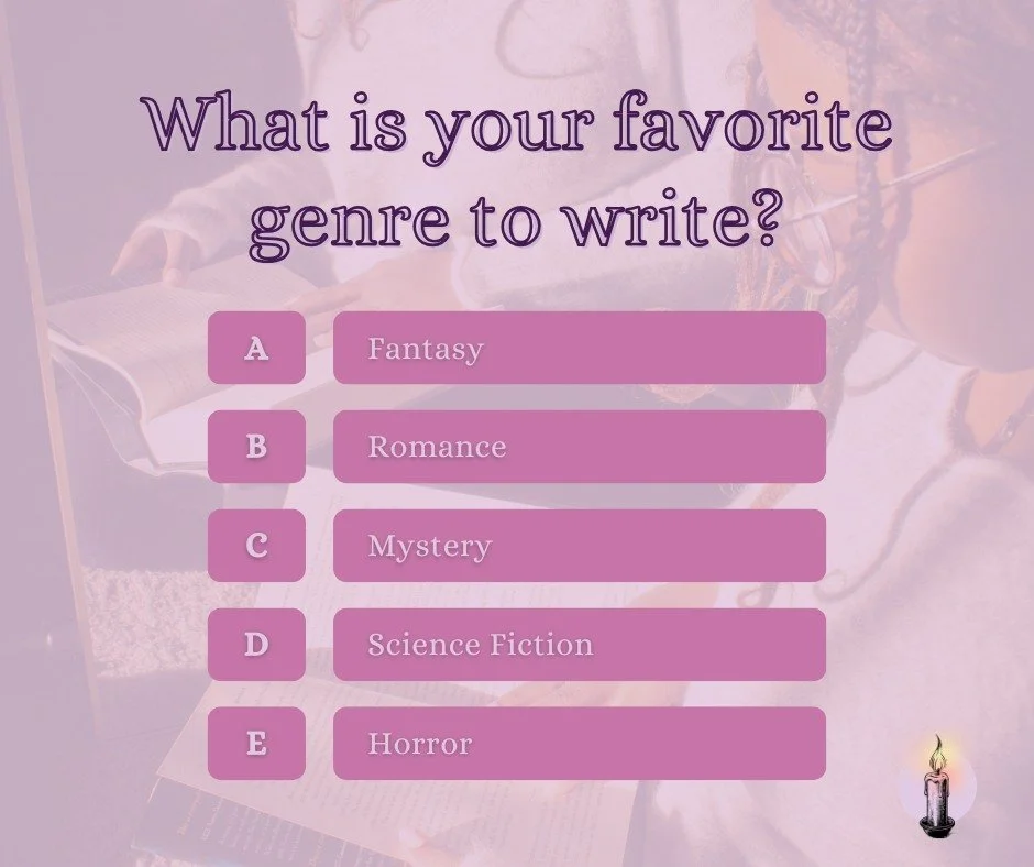 What is your favorite genre to write in? 🧙&zwj;♀️👻🔎👽💜

 Comment down below! 👇