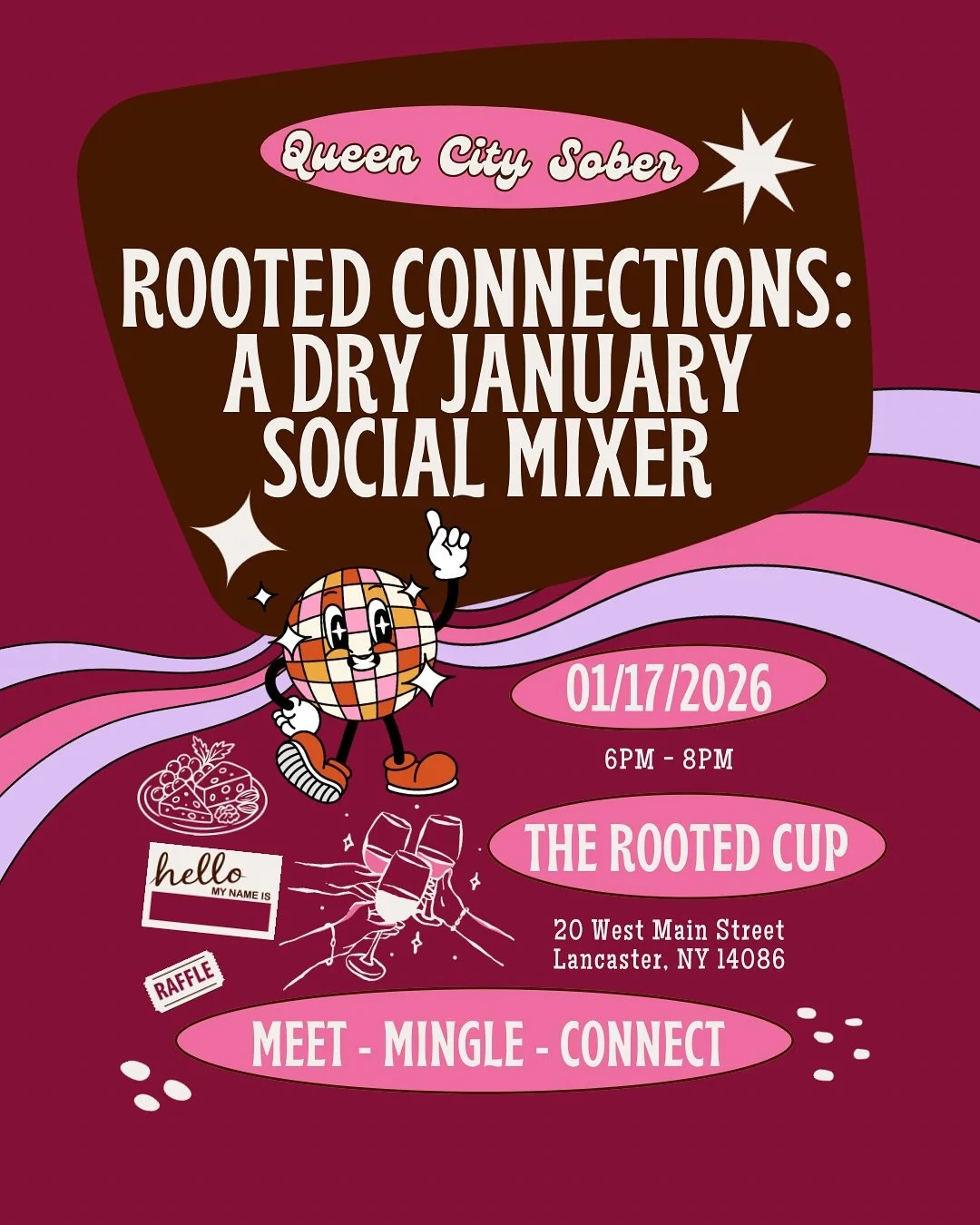 🌿✨Rooted Connections: A Dry January Social Mixer was created for community, conversation &amp; zero-proof sips. Sip, snack &amp; meet your people through guided icebreaker activities. Plus each ticket secures a chance to win an amazing giveaway! 
Ti