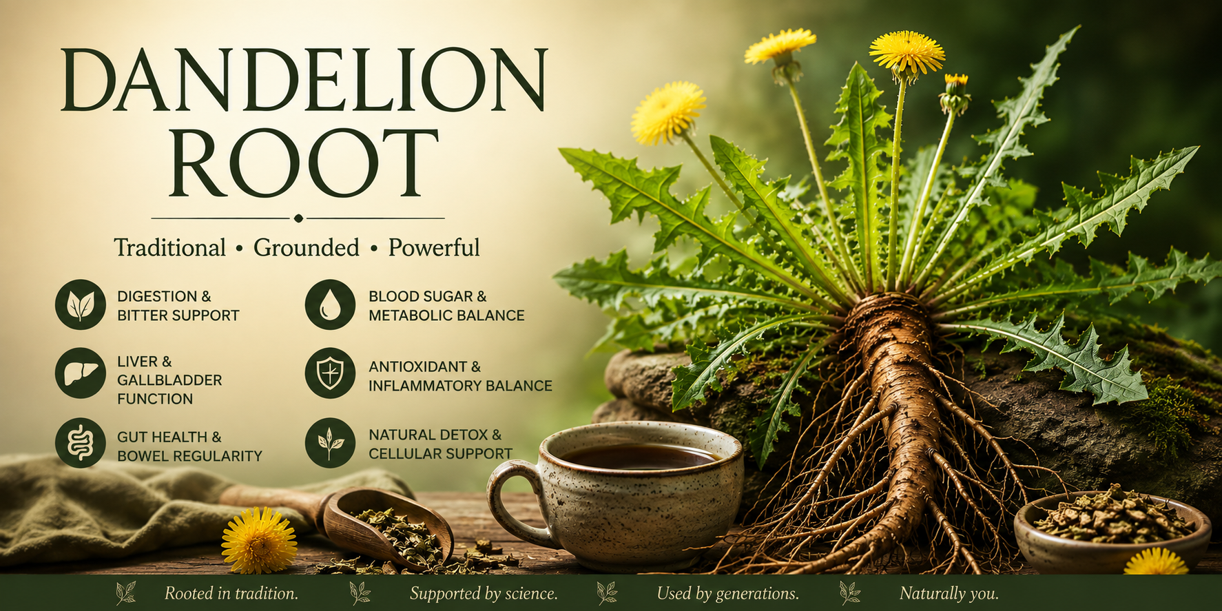 Dandelion Root: Deep Traditional Support for Digestion, Liver Function, Blood Sugar, and Inner Cleansing