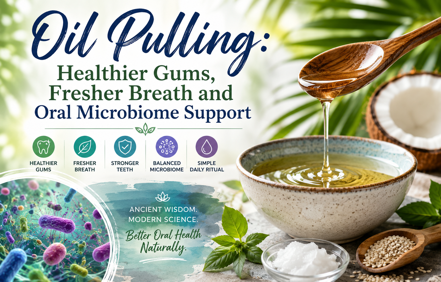 Oil Pulling: Healthier Gums, Fresher Breath and Oral Microbiome Support
