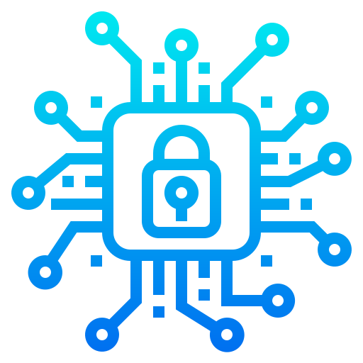 Icon of a lock surrounded by a digital circuit pattern, representing cybersecurity or data security.