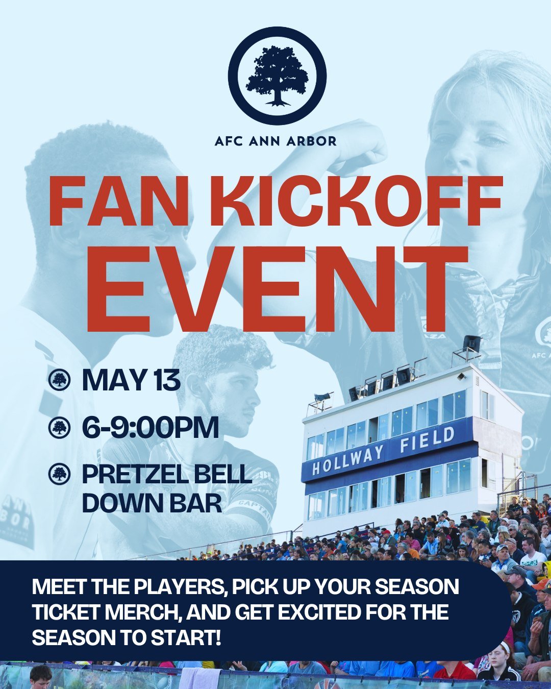 Fan Kickoff Party! 🎉⚽

Join us at Pretzel Bell Down Bar on May 13 from 6&ndash;9 PM! 

Meet the players, pick up your season ticket merch, and get ready for the season to begin. 💙💛