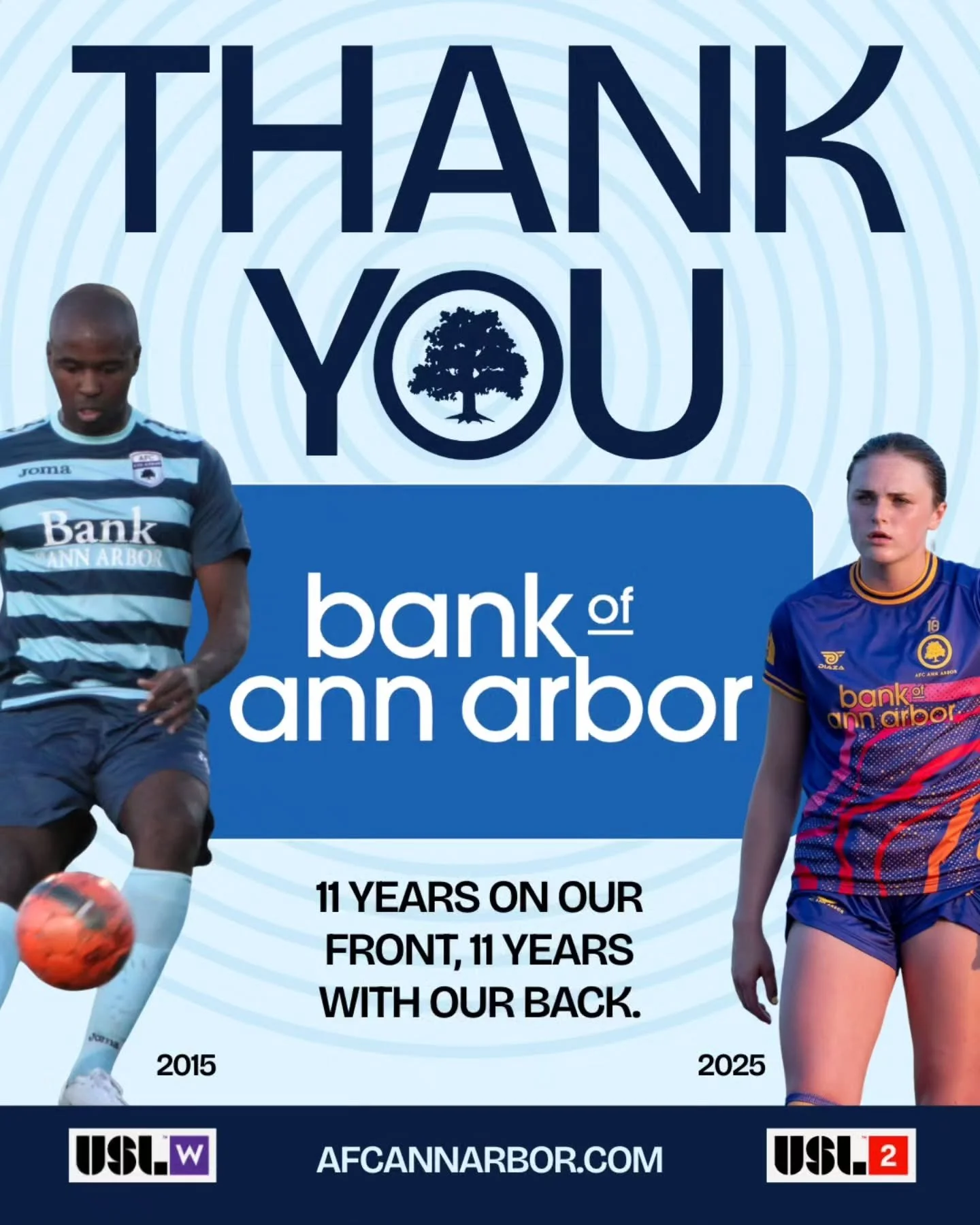 Doing this kickoff week, we'll be thanking the growing list of partners who support our team. And that list begins with Bank of Ann Arbor, whose name we've worn proudly on our chests since our first, stripey season in 2015.

Eleven years on our front