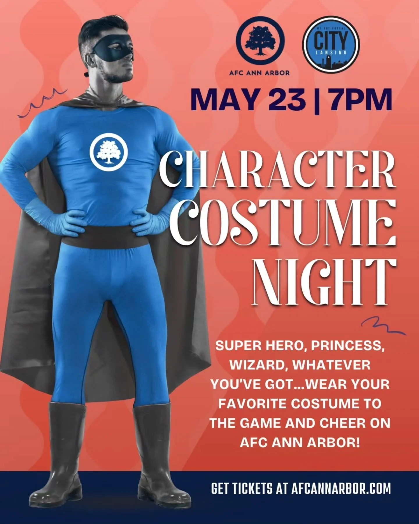 On Saturday, we're celebrating the AFC Ann Arbor men's team's home opener against @lansingcity with Character Costume Night!

No theme -- just wear anything recognizable as a costume, as weird and/or elaborate as you like! We'll have prizes and every