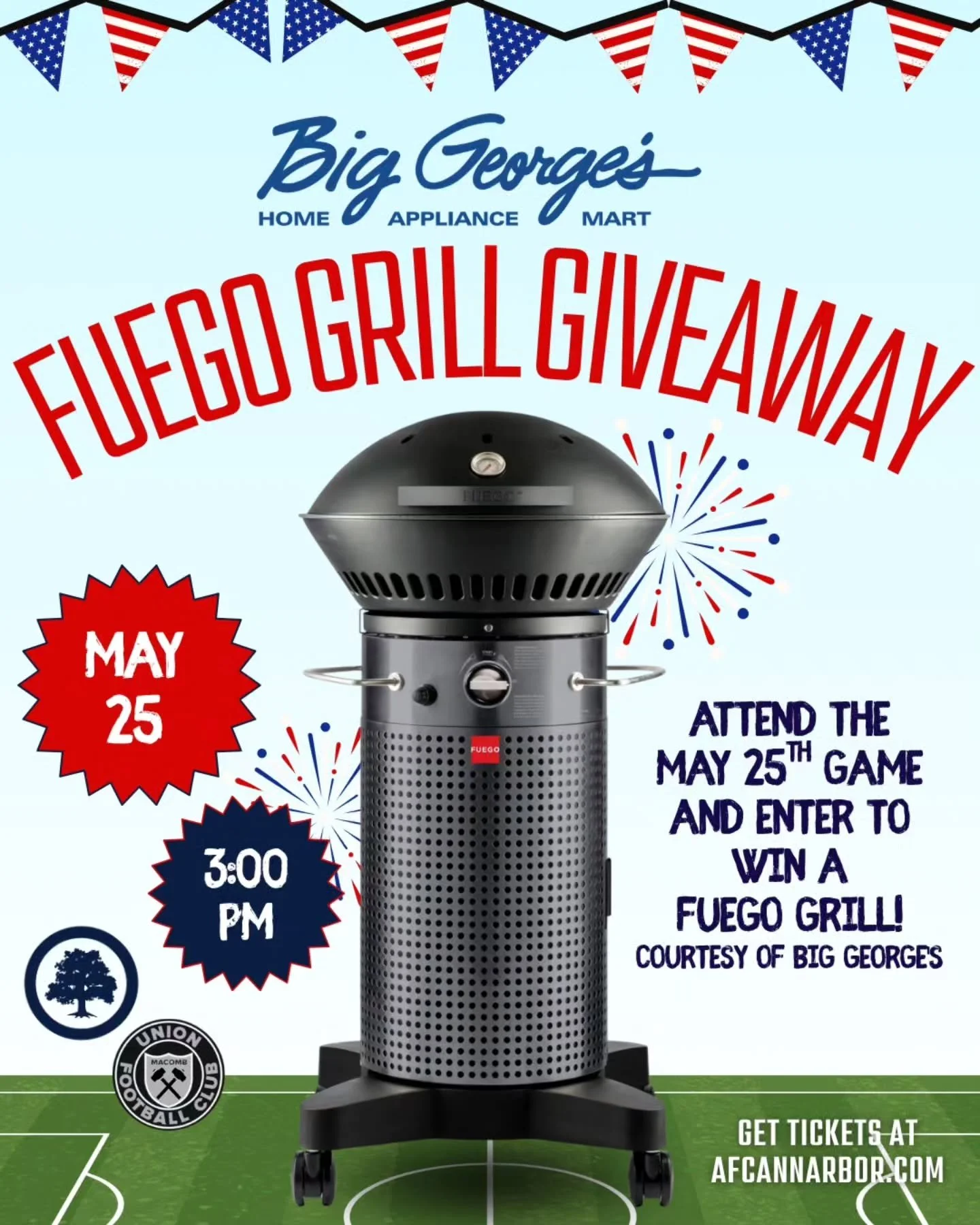 Join us on Monday, May 25, at 3pm, when the women's team plays @unionfcmacomb, and you could win this sleek, 2-burner propane grill worth over $500, courtesy of @big_georges!

Designed by the former chief of design at Apple, this grill has a compact,