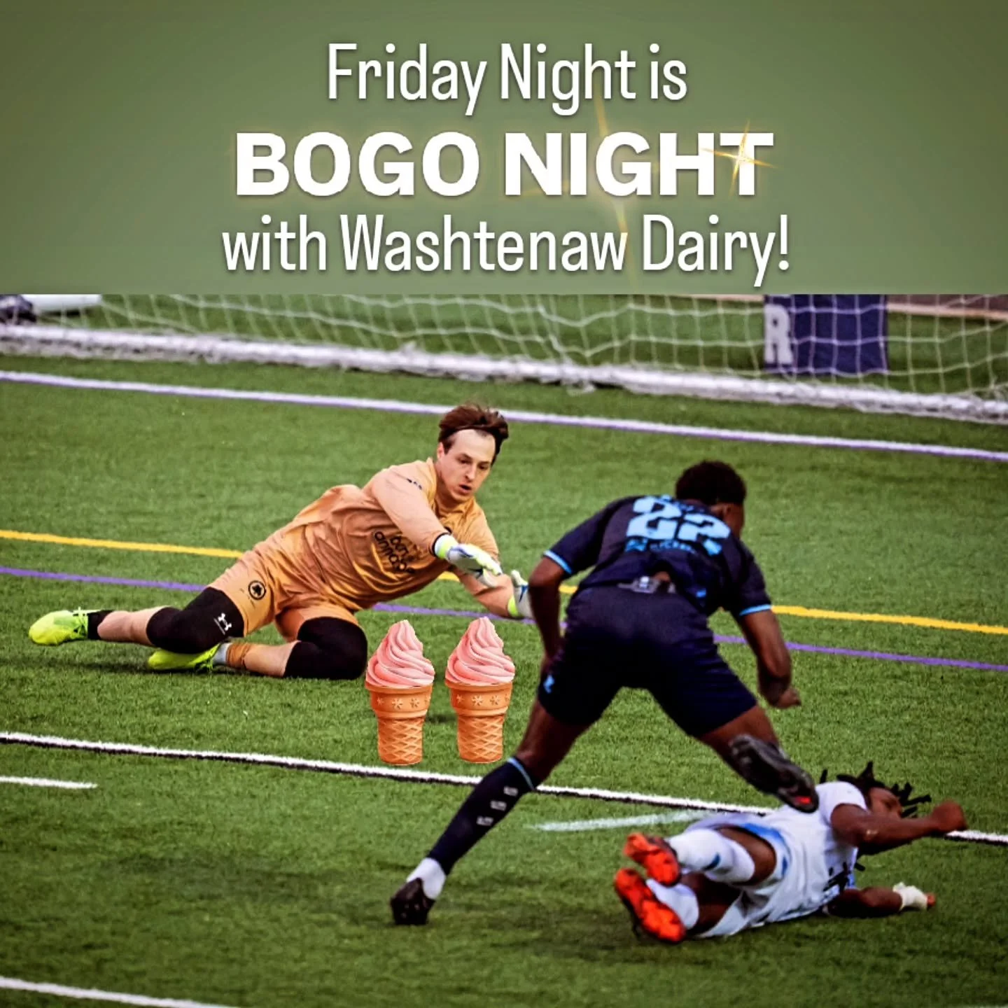 Tonight, May 28, is Celebrity Scoops Night at @thewashtenawdairy. And if you stop by between 5pm and 6:30pm to meet our players while they scoop up one of your favorites ...

... you'll receive a buy-one, get-one (BOGO) coupon for ice cream at tomorr