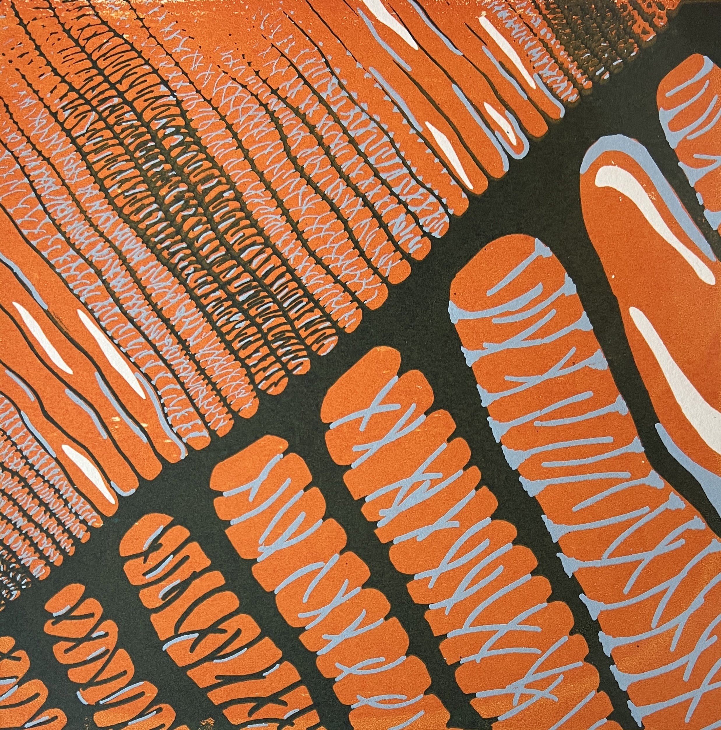 Abstract silkscreen print by Kari of repeating pattern