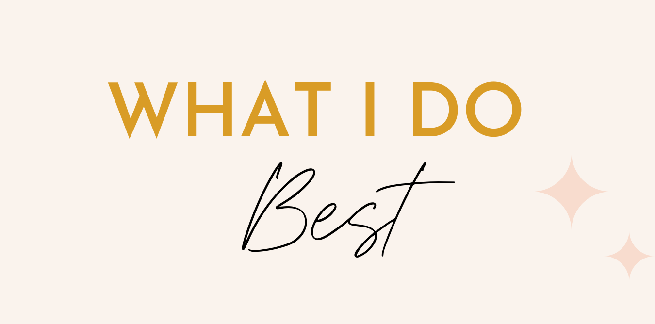Text reads "What I Do Best" on a light beige background with subtle decorative star shapes.
