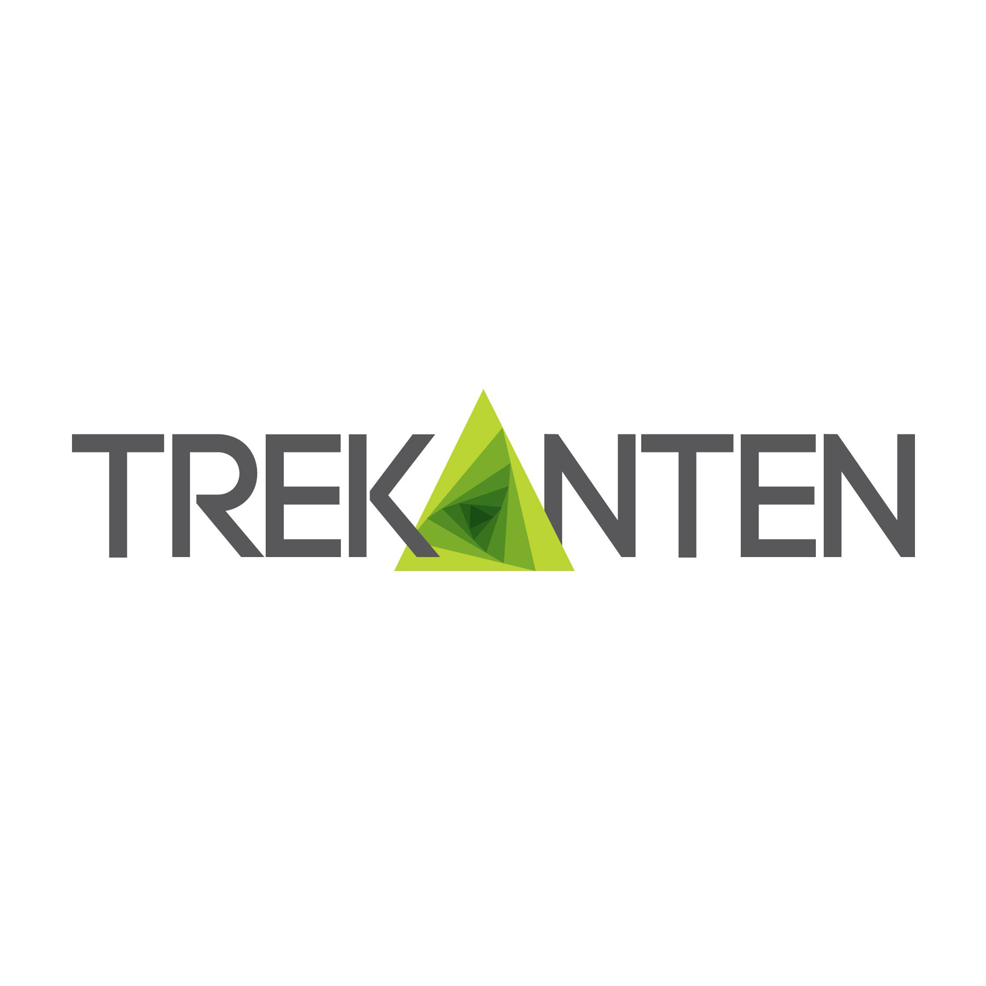 Logo med navnet "TREKANTEN" og en grønn trekant i midten.
