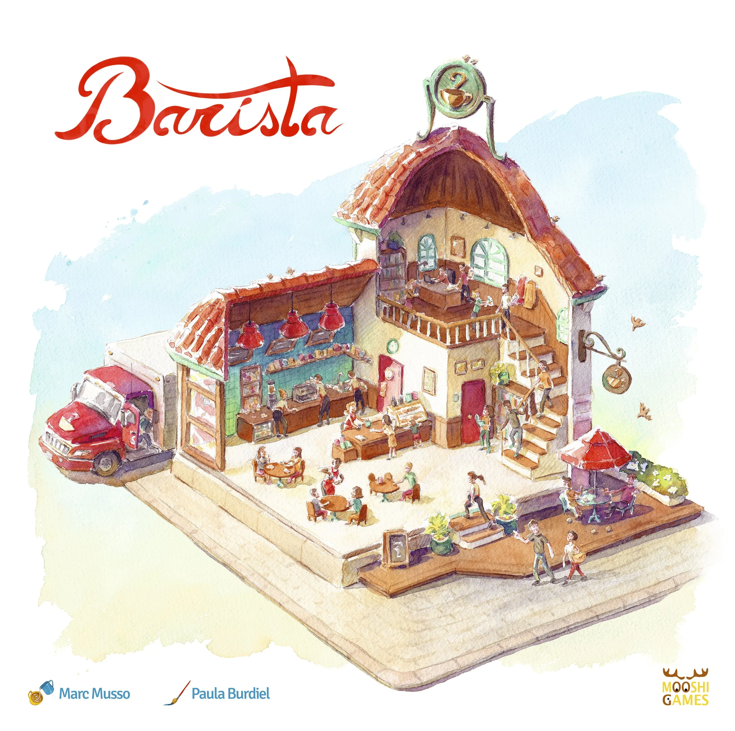Board art of a board game called Barista.