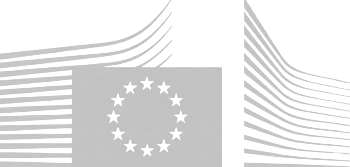 A grayscale image of a building with a large European Union flag on its facade.