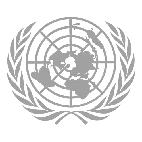 United Nations emblem with a world map surrounded by olive branches.