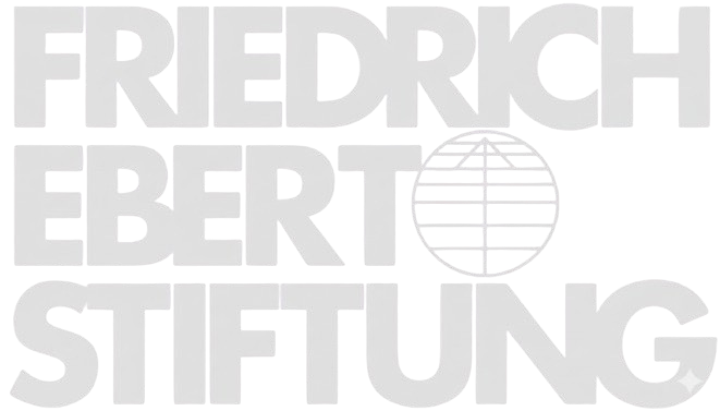 Logo of Friedrich Ebert Foundation with bold white text on a black background, featuring a globe icon.