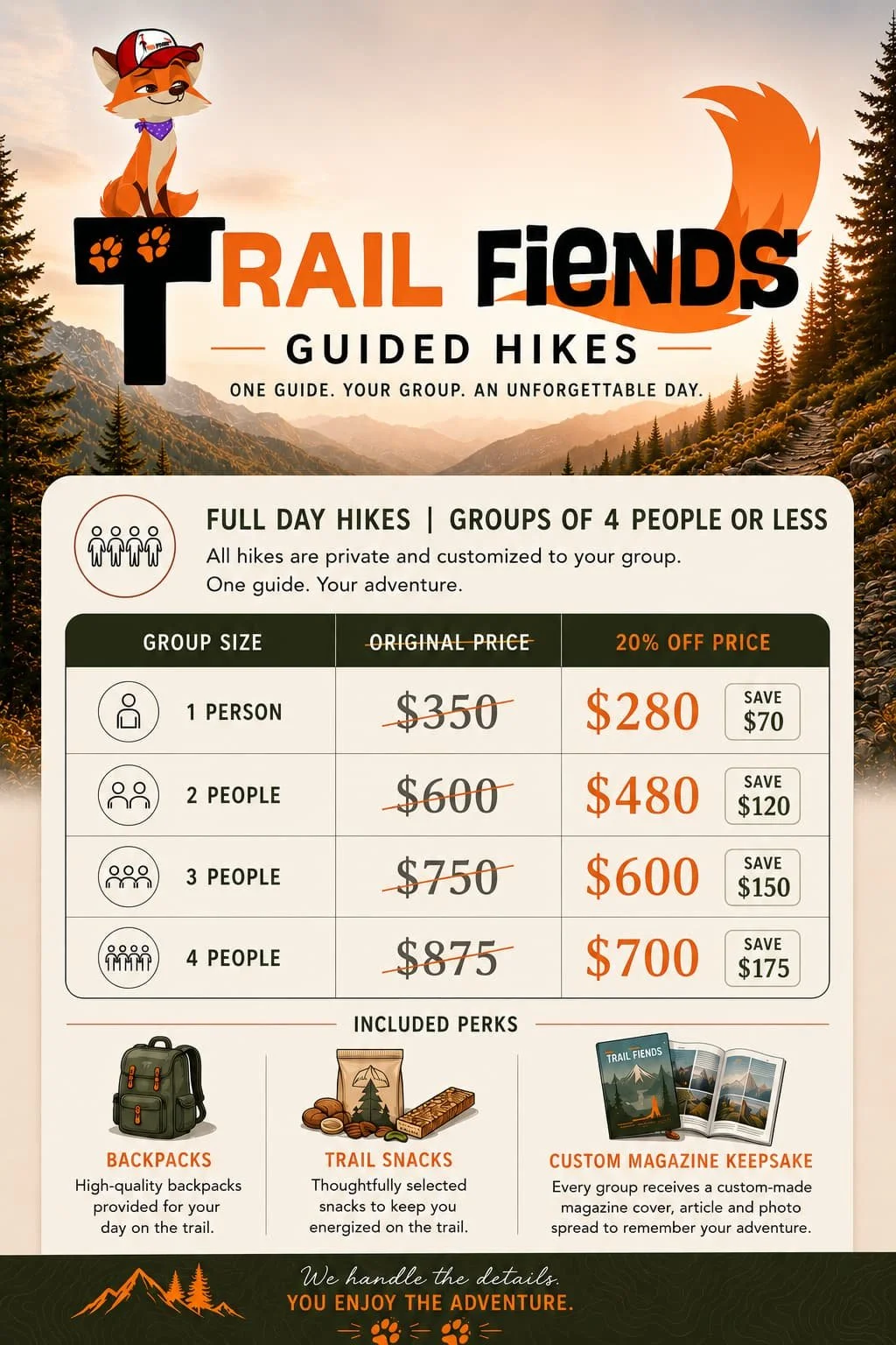 Save money on all inclusive hiking trips when you book with Trail Fiends.