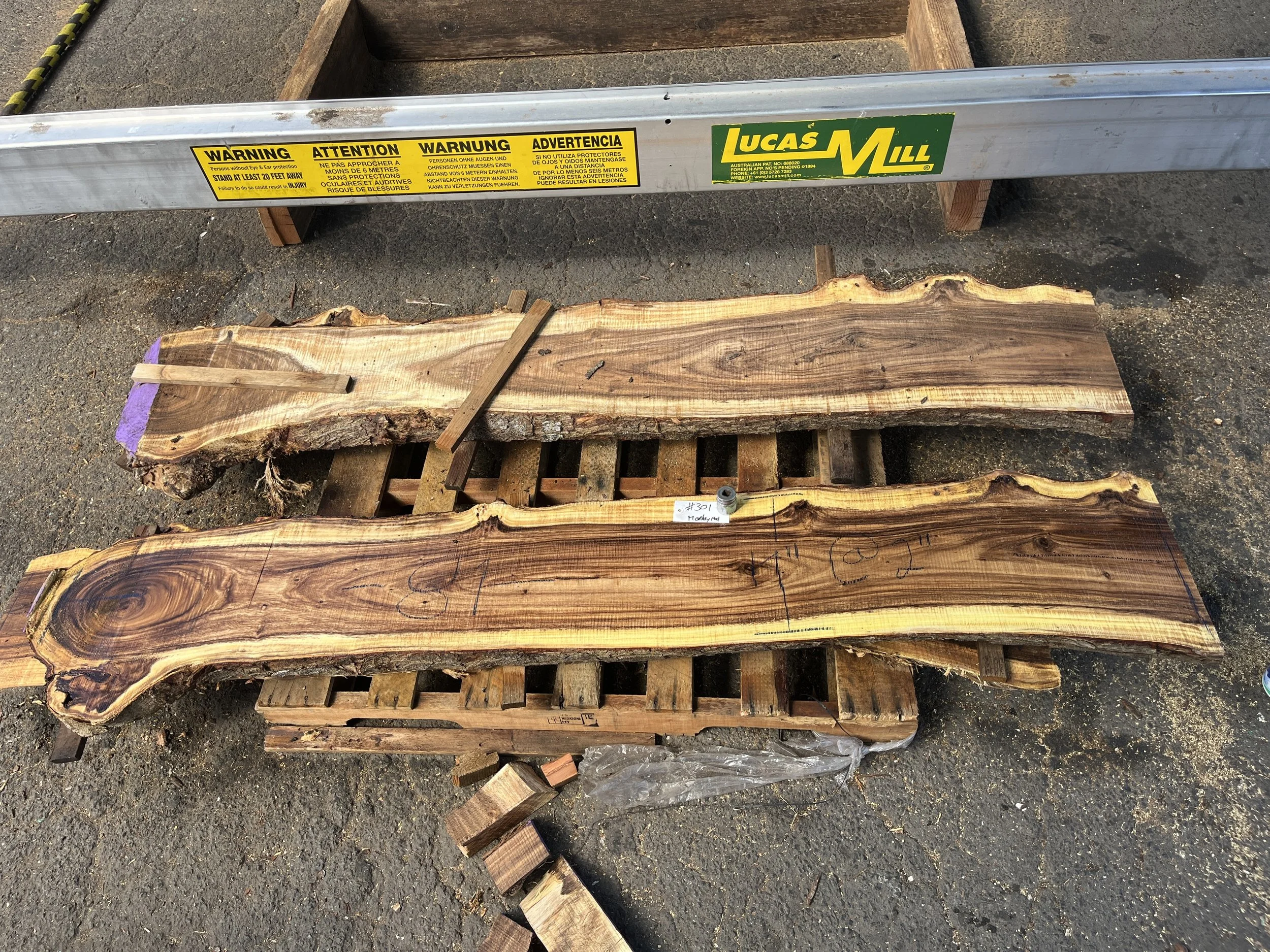 Two beautiful slabs of wood with dark and light brown colors in contrast.
