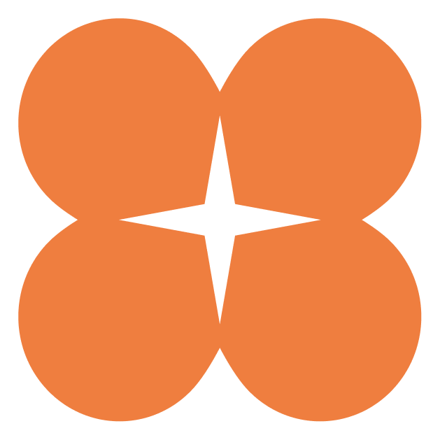 Four orange circles arranged around a central black four-pointed star