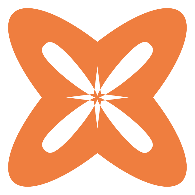 Orange butterfly-shaped design with black accents on a black background.