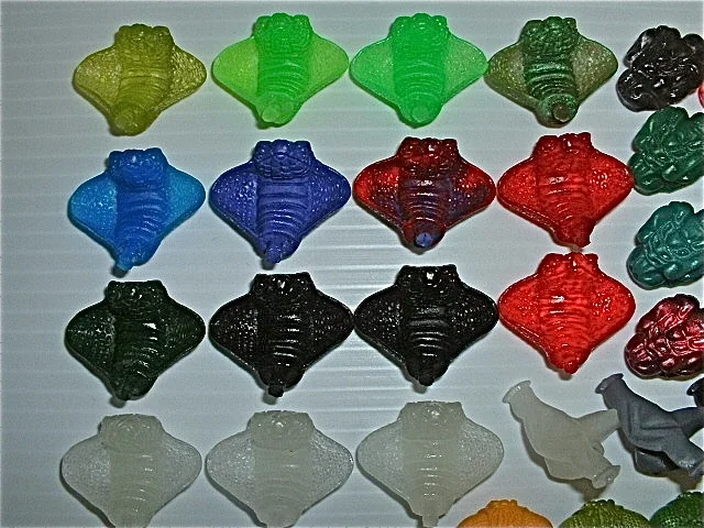 Colorful toys shaped like frogs and other animals