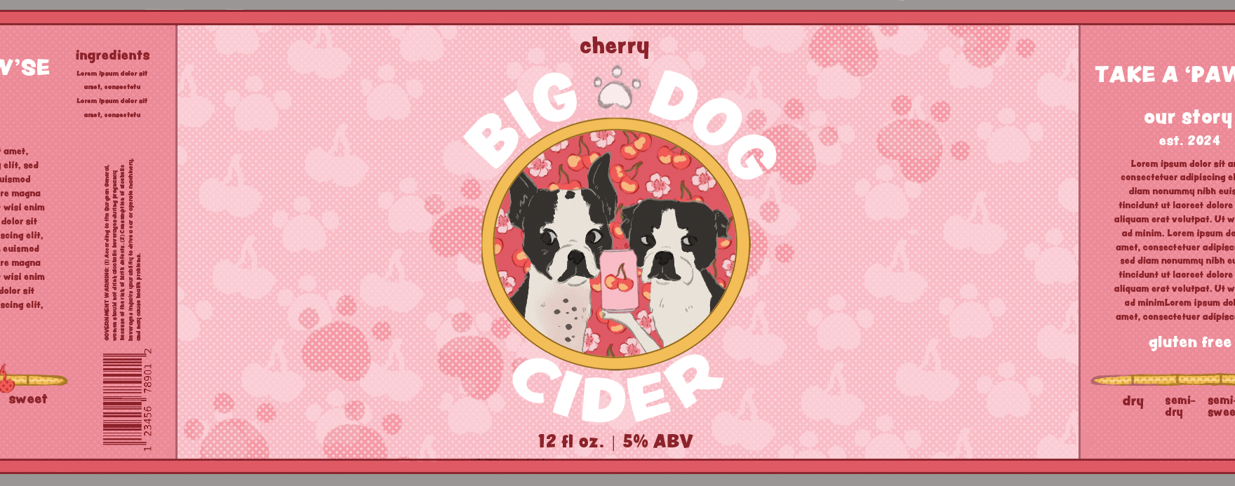 Big Dog Cider - Cherry | Adobe Photoshop, Adobe Illustrator | 18" x 7"