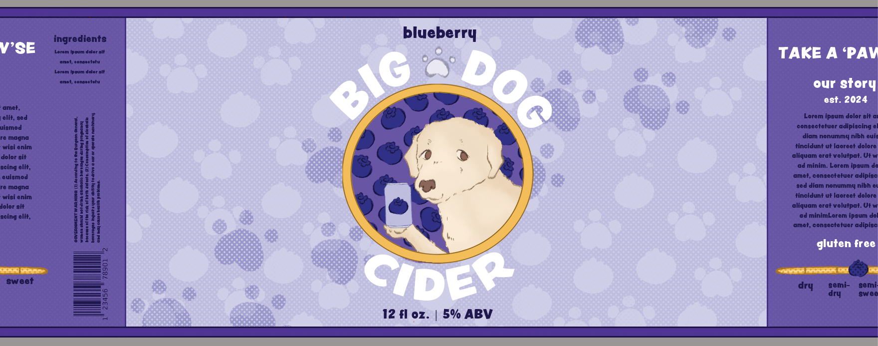 Big Dog Cider - Blueberry | Adobe Photoshop, Adobe Illustrator | 18" x 7"