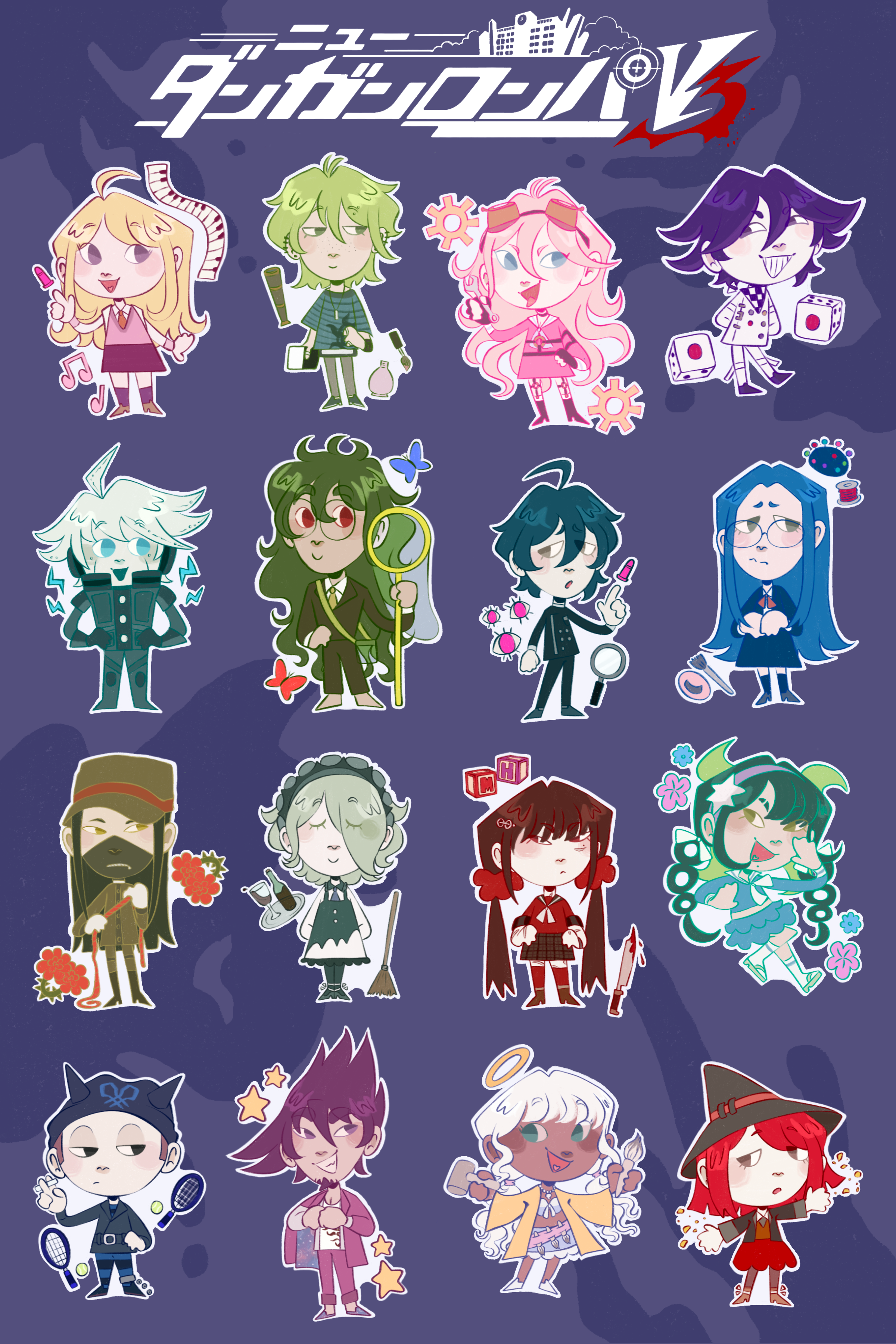 DRV3 Sticker Sheet Design [New Danganronpa V3: Killing Harmony] | Procreate | 5.1" x 6.4"